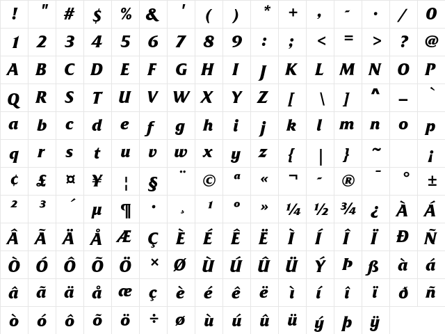 Friz Quadrata Std Bold Italic font glyphpreview