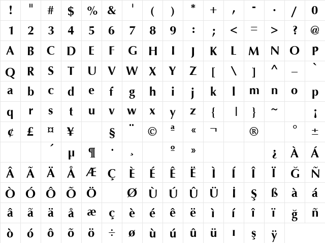 TR Oregon Bold font glyphpreview