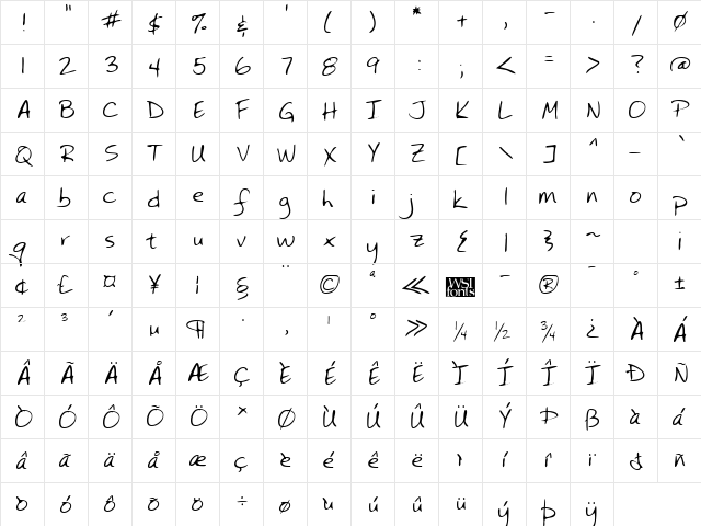 DianasHand Regular font glyphpreview