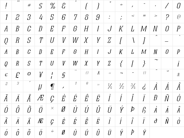 Quastic Kaps Thin Italic font glyphpreview