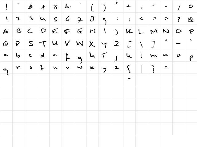 Mulder's handwriting Regular font glyphpreview