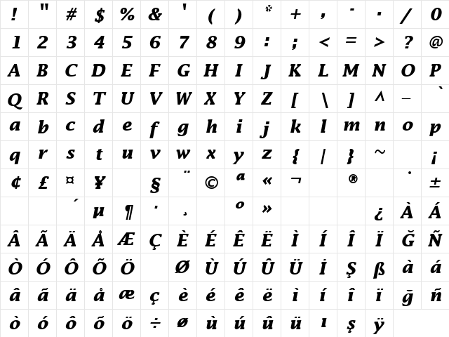 TR America Bold Italic font glyphpreview