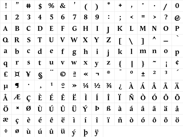 Andulka Text Pro Bold font glyphpreview