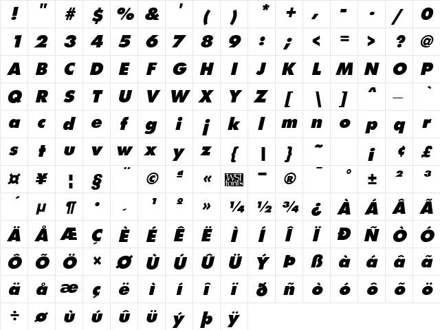 FuturistExtrabold Italic font glyphpreview