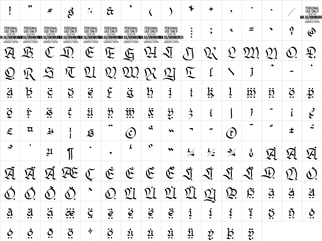 Odenburgh Deco PERSONAL USE Regular font glyphpreview