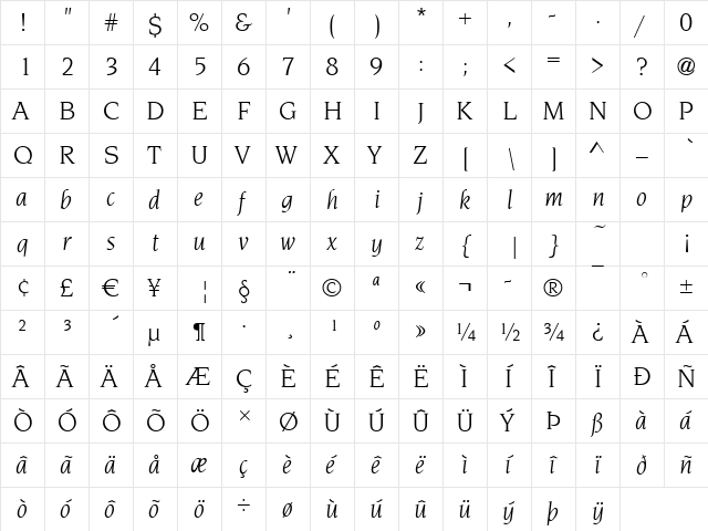 Navarro BookItalic font glyphpreview