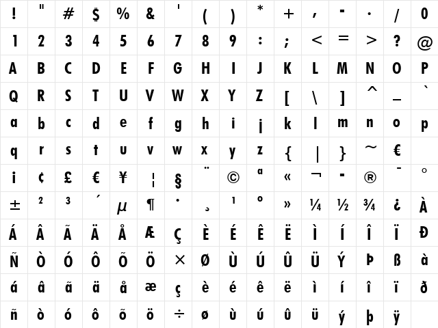 Futura BdCn BT Bold font glyphpreview