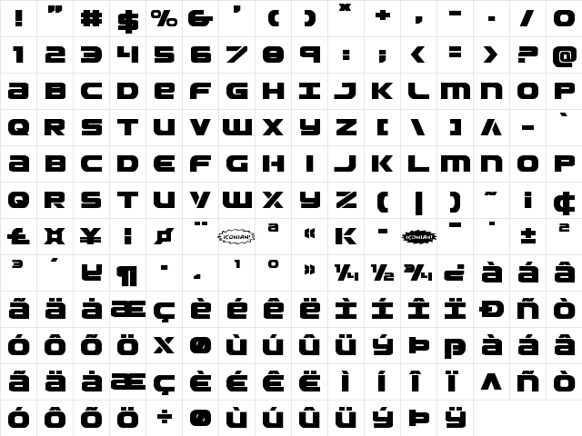 Ozda Expanded Expanded font glyphpreview