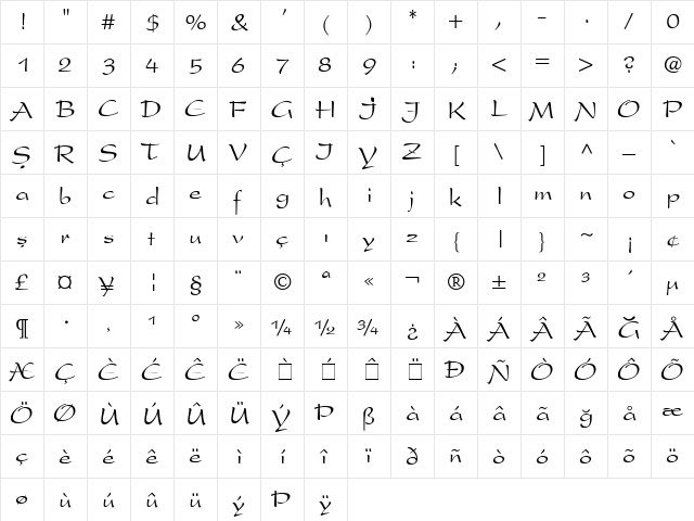 TR President Regular font glyphpreview