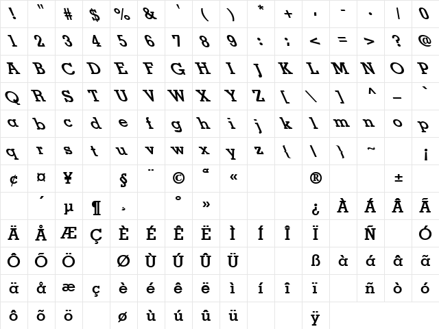 Treaties 10 Regular font glyphpreview