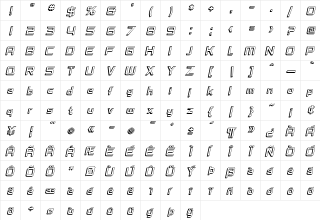 SF Chaerilidae Shaded Oblique font glyphpreview