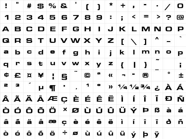 Eurostar Black Extended Regular font glyphpreview