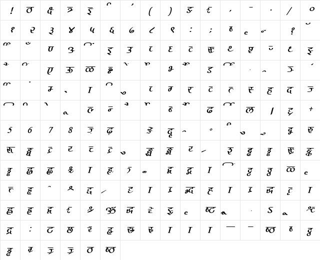 AkrutiDevChandrika NormalItalic font glyphpreview