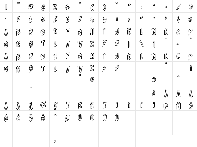 Shaka Pow Upright Hollow Regular font glyphpreview