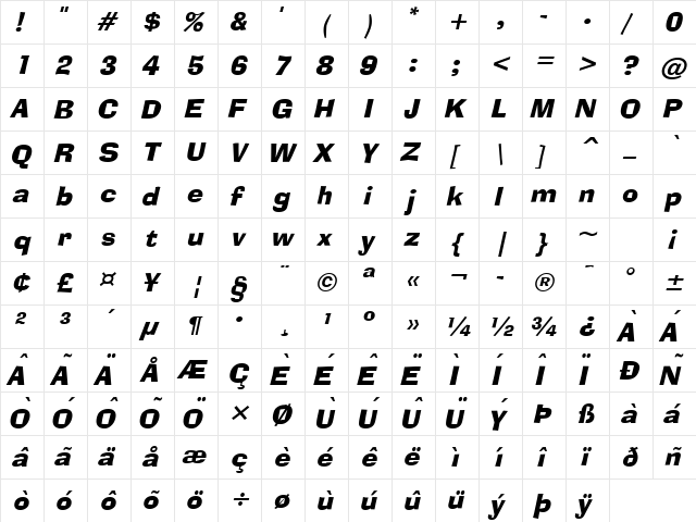 Alor Narrow BoldItalic font glyphpreview