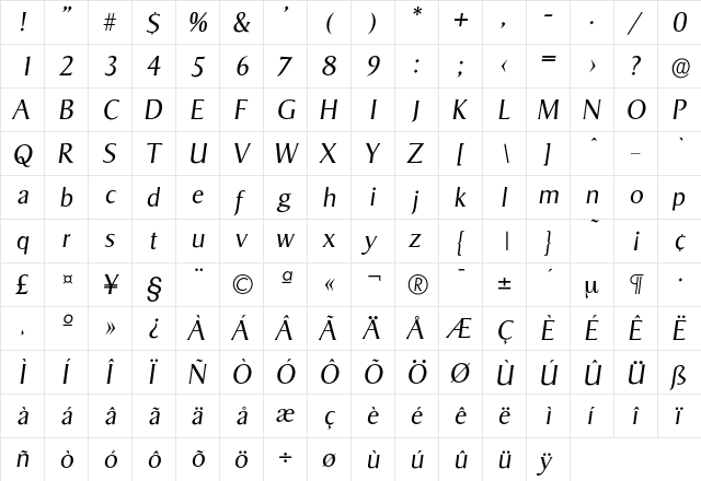 Sigvar-LightIta Regular font glyphpreview