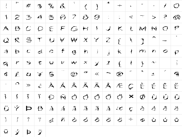 FZ WACKY 14 EX Normal font glyphpreview