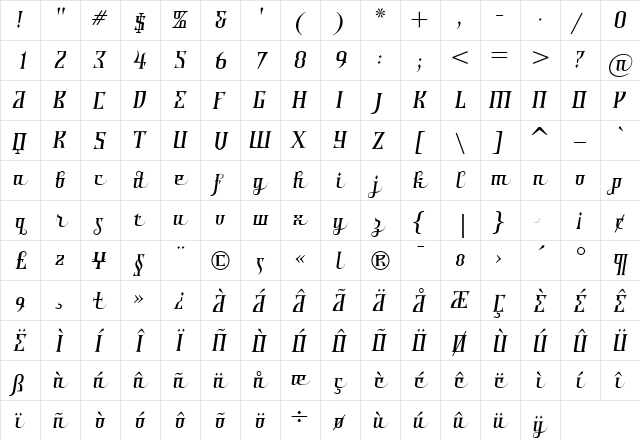 Shiraz Regular font glyphpreview
