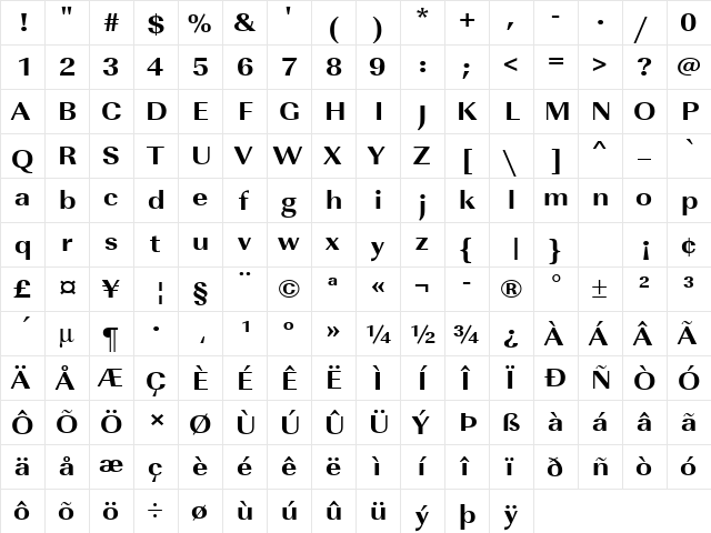 URWImperialTExtBolExtWid Regular font glyphpreview