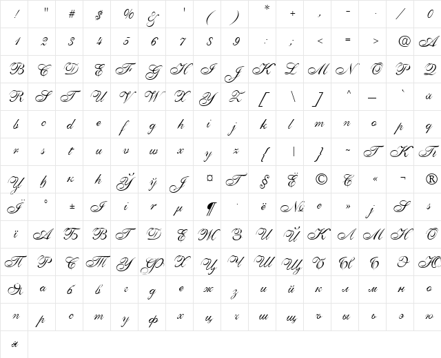 ShellyAllegroC Regular font glyphpreview