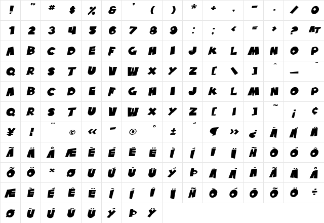 SF Pale Bottom Extended Oblique font glyphpreview