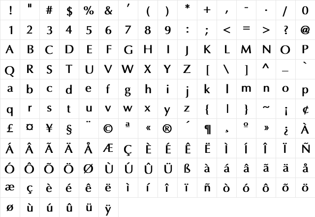 Optima Bold Bold font glyphpreview