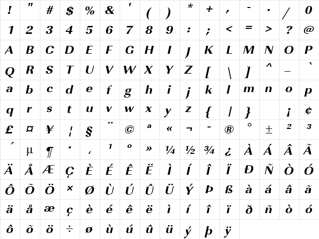 URWImperialTExtBolWid Oblique font glyphpreview