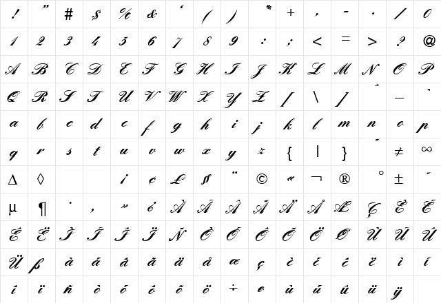 ElegantHandOneHeavy Regular font glyphpreview