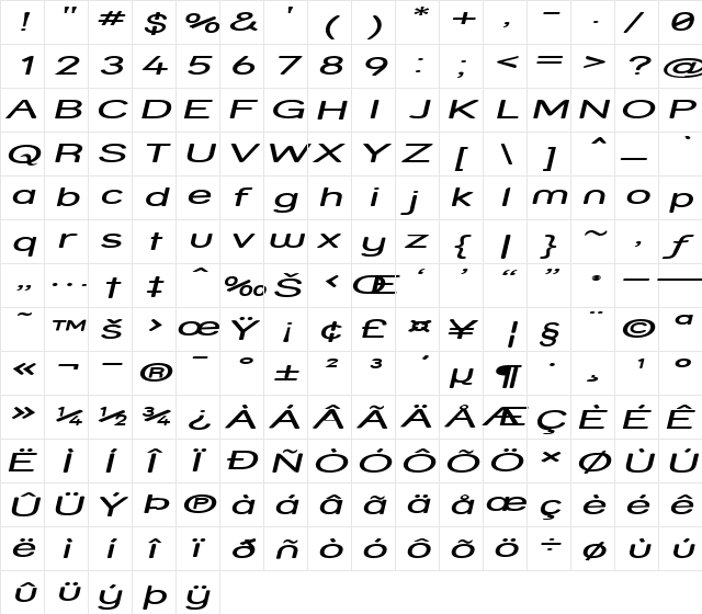 Street - Expanded Italic font glyphpreview