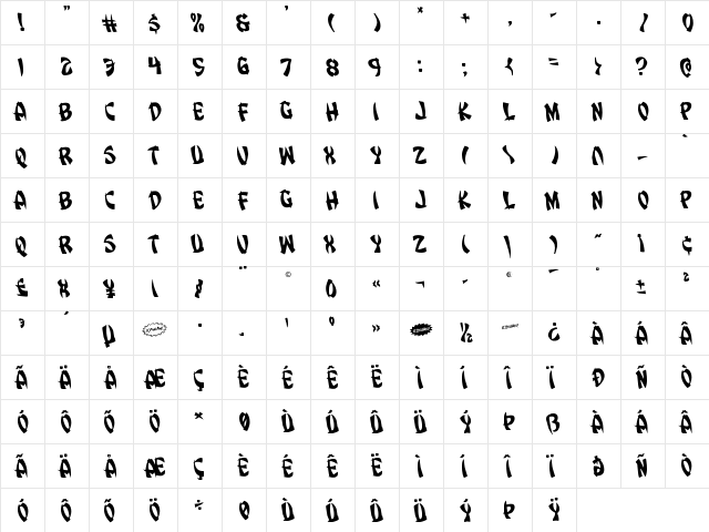 Egg Roll Rotated Regular font glyphpreview