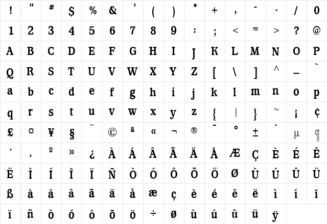 WaverlyExtraBoldCondensed Roman font glyphpreview