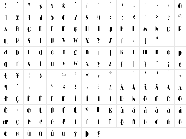 RitzFLFCond Regular font glyphpreview