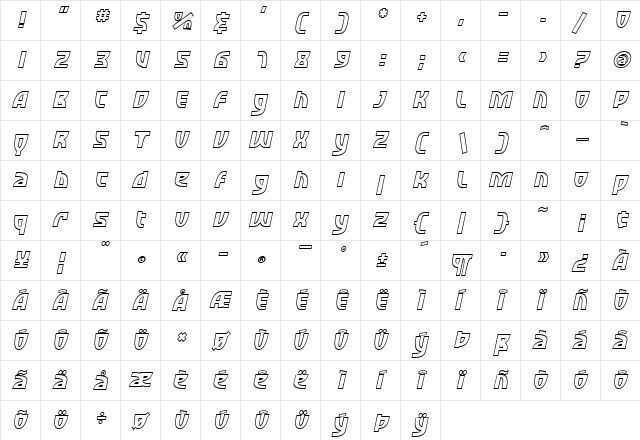SF Retroesque Outline Oblique font glyphpreview