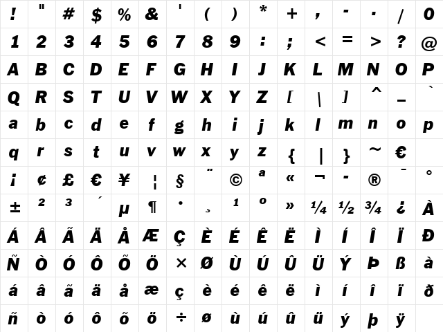 FrankGoth BT Italic font glyphpreview