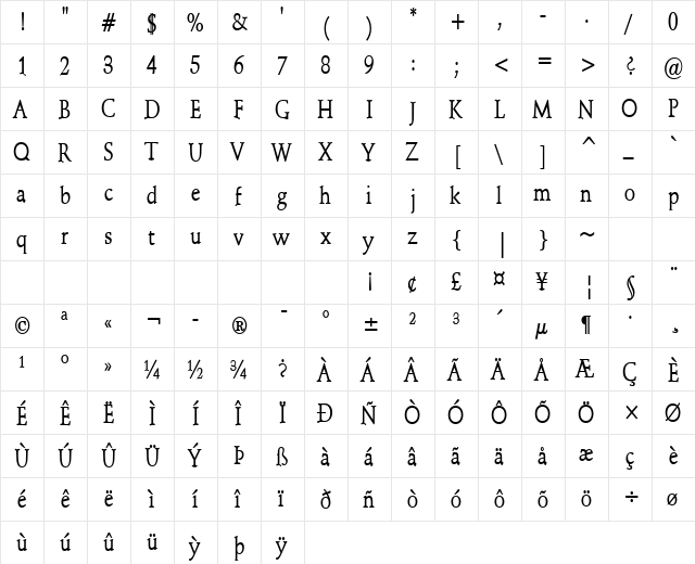 Schroeder-Condensed Bold font glyphpreview