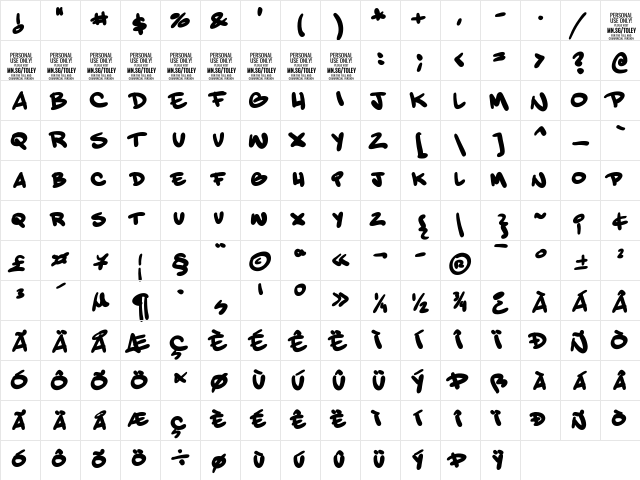 Toley Hand PERSONAL USE ONLY Regular font glyphpreview