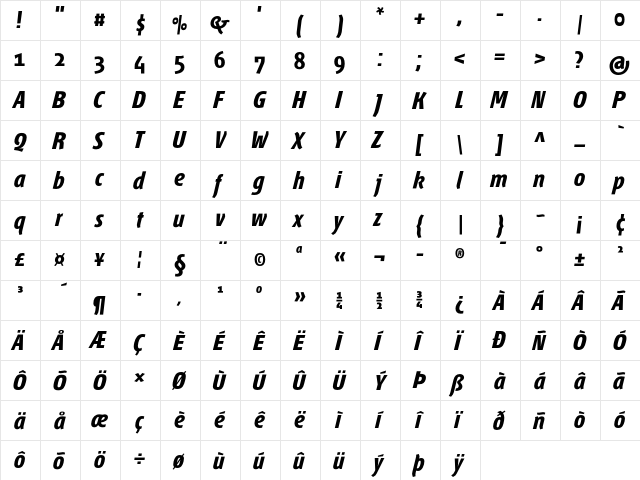 Fontana ND Ee OsF BoldItalic font glyphpreview