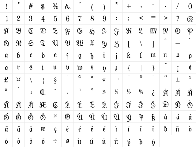 Moderne Fraktur UNZ1 Regular font glyphpreview