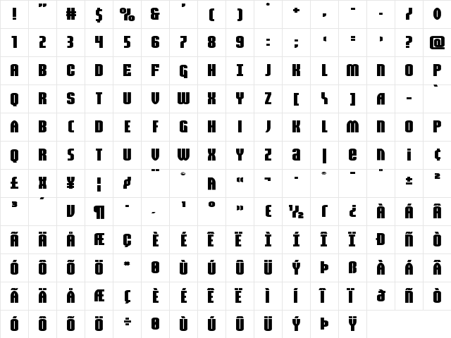 Valiant Times Wide Regular font glyphpreview