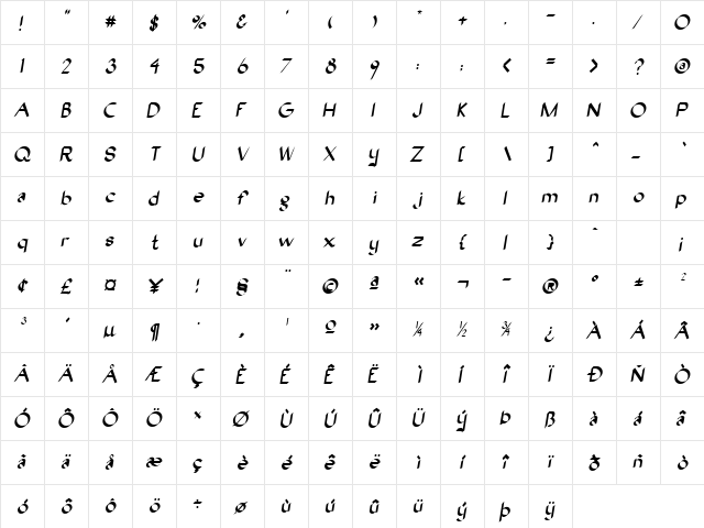 Nival Oblique font glyphpreview