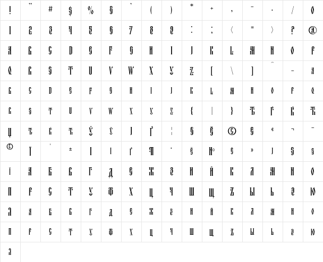 Fita_Vjaz Regular font glyphpreview