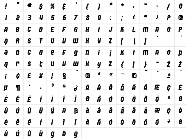 SF Speedwaystar Shaded Italic font glyphpreview