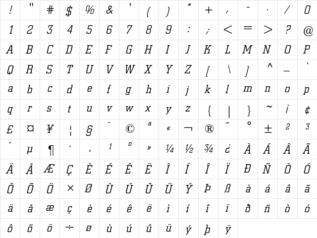 Berthold City Light Italic font glyphpreview