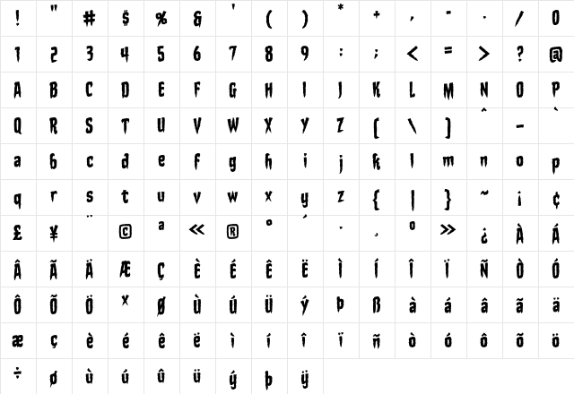 Stake Through the Heart BB Regular font glyphpreview