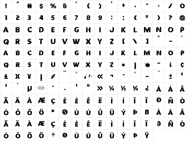 Red Undead Shift Regular font glyphpreview