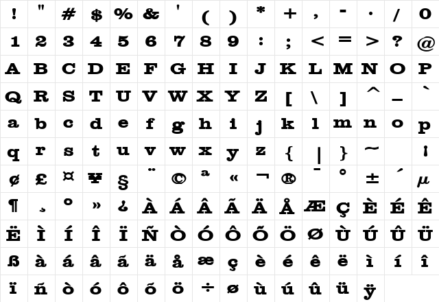 Clare Wide Bold font glyphpreview