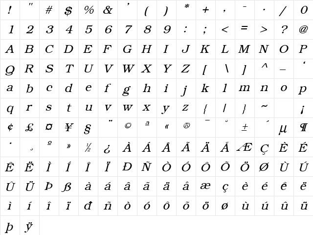 Oakland Italic font glyphpreview