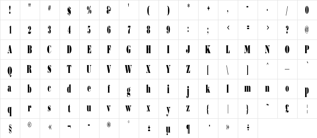 BorjomiCondensedC Regular font glyphpreview