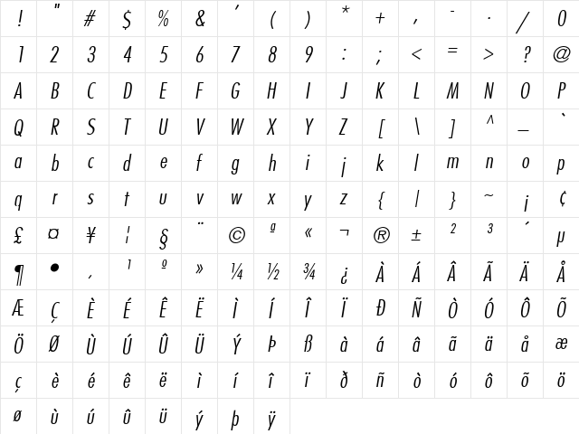 FujiyamaLight Italic font glyphpreview