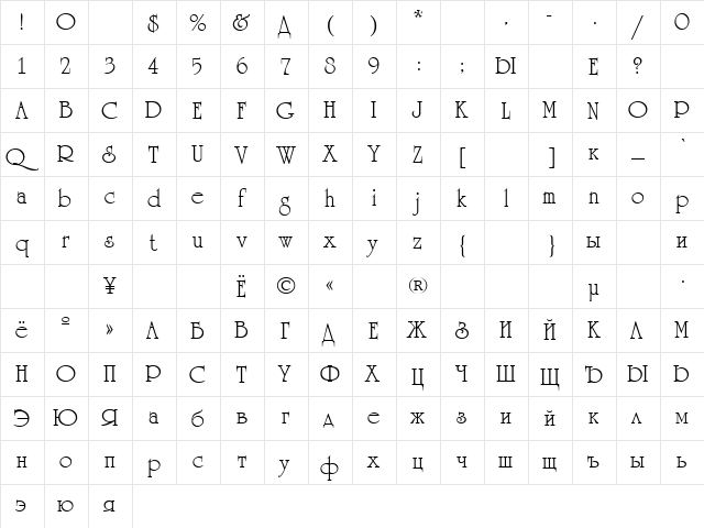 UniversityRoman Normal font glyphpreview